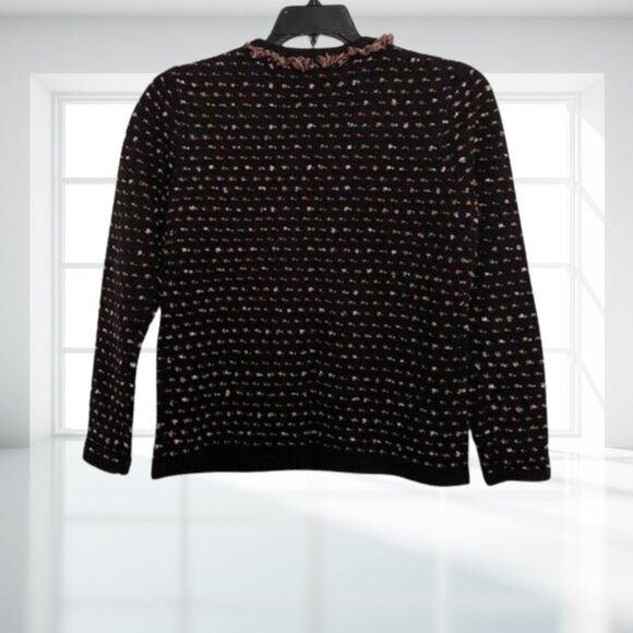 Jennifer Moore Vintage Petite M Fringe Button Cardigan Sweater Black Retro Boho - Picture 5 of 12